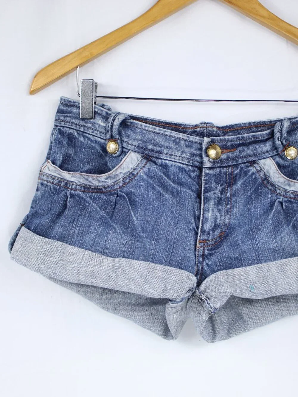 ARMANI EXCHANGE A/X WOMENS ROLL-UP BOTTOM BUTTON UP JEAN SHORTS Y2K VINTAGE SZ 2